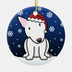 Kawaii Cartoon White Bull Terrier Kerstmis Keramisch Ornament