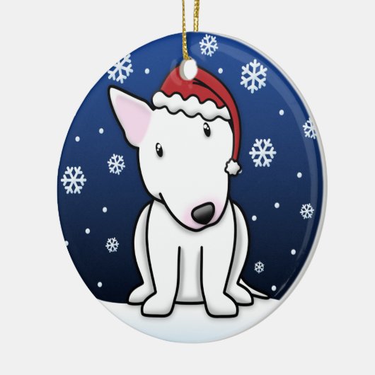 Kawaii Cartoon White Bull Terrier Kerstmis Keramisch Ornament (Links)