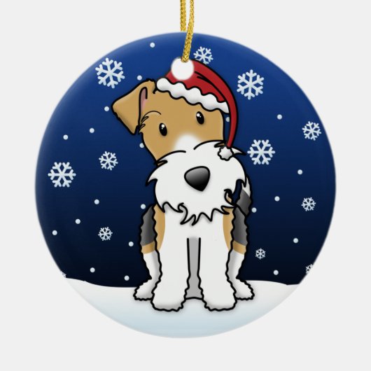 Kawaii Cartoon Wire Fox Terrier kerstversiering Keramisch Ornament (Voorkant)