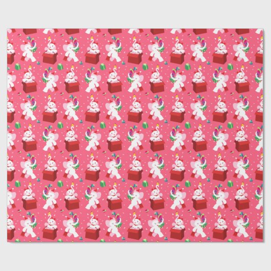 Kawaii Cartoon X-mas White Elephant Cadeaupapier (Vlak)
