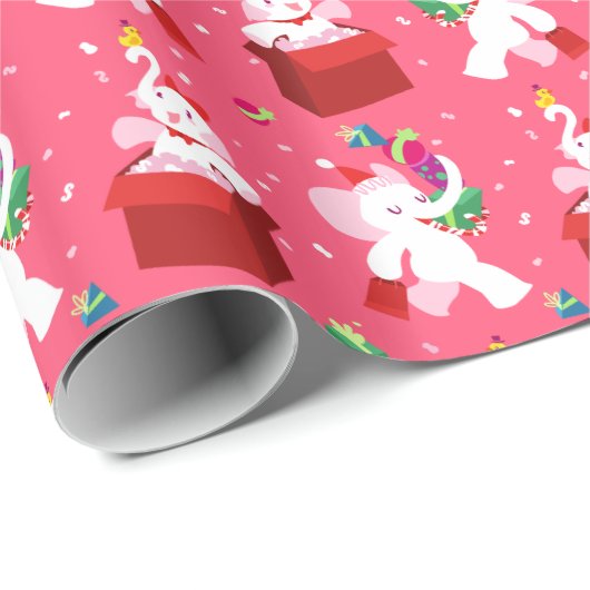Kawaii Cartoon X-mas White Elephant Cadeaupapier (Rol Hoek)