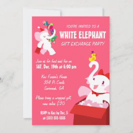 Kawaii Cartoon X-mas White Elephant Party Kaart