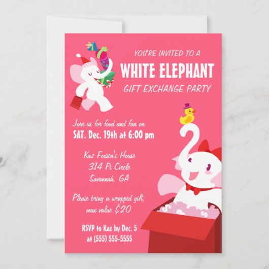 Kawaii Cartoon X-mas White Elephant Party Kaart (Voorkant)