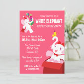 Kawaii Cartoon X-mas White Elephant Party Kaart (Staand voorkant)