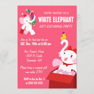 Kawaii Cartoon X-mas White Elephant Party Kaart