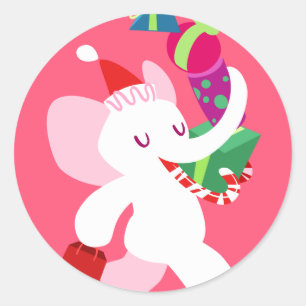 Kawaii Cartoon X-mas White Elephant Ronde Sticker