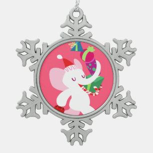 Kawaii Cartoon X-mas White Elephant Tin Sneeuwvlok Ornament