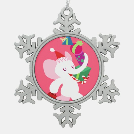 Kawaii Cartoon X-mas White Elephant Tin Sneeuwvlok Ornament (Voorkant)