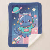 Kawaii Cat Astronaut Space Adventure Sherpa Deken (Voorkant)