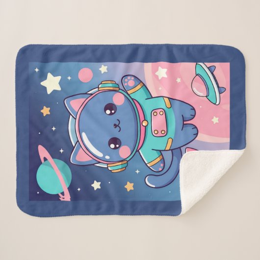 Kawaii Cat Astronaut Space Adventure  Sherpa Deken (Voorkant (horizontaal))