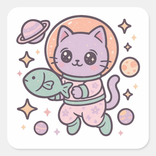 Kawaii Cat Astronaut Space Sticker (Voorkant)