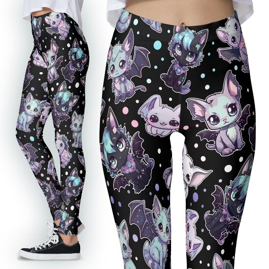 Kawaii Cat-Bat Pastel Gothic Harajuku Stijl Leggings