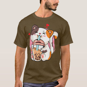 Kawaii Cat Boba Bubble Milk Tea Anime Neko Ki T-shirt