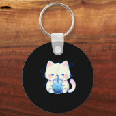 Kawaii Cat Boba Japanese Cute Aesthetic Anime Girl Sleutelhanger (Voorkant)