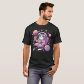 Kawaii Cat Bubble Boba Tea In Space Astronaut T-shirt (Voorkant volledig)