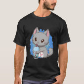 Kawaii Cat Bubble Milk Tea For T-shirt (Voorkant)
