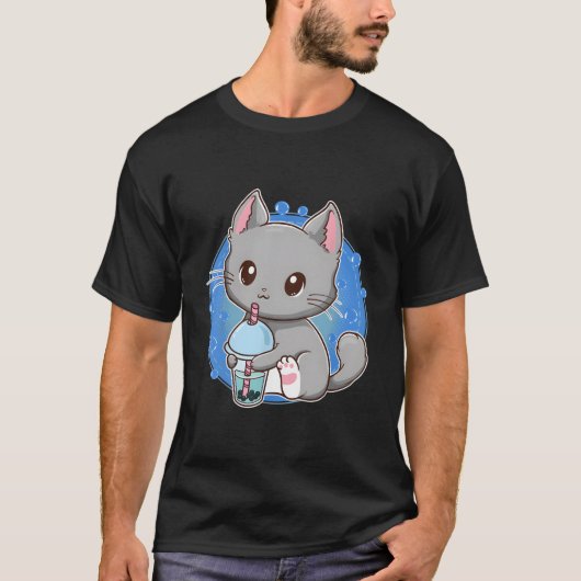 Kawaii Cat Bubble Milk Tea For T-shirt (Voorkant)