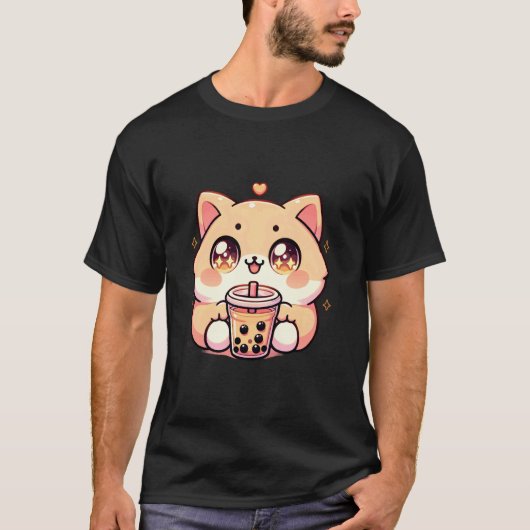 Kawaii Cat Bubble Tea Boba Tea Anime Neko 1 T-shirt (Voorkant)