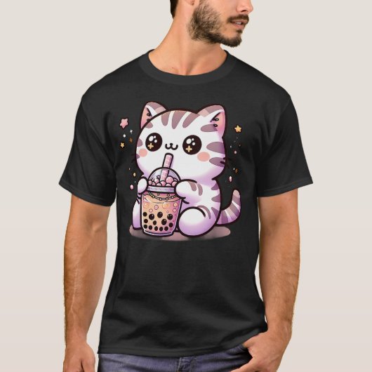 Kawaii Cat Bubble Tea Boba Tea Anime Neko T-shirt (Voorkant)