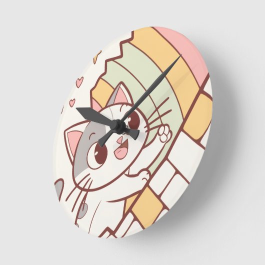 Kawaii Cat Bursting Wall clock cute  Ronde Klok (Hoek)