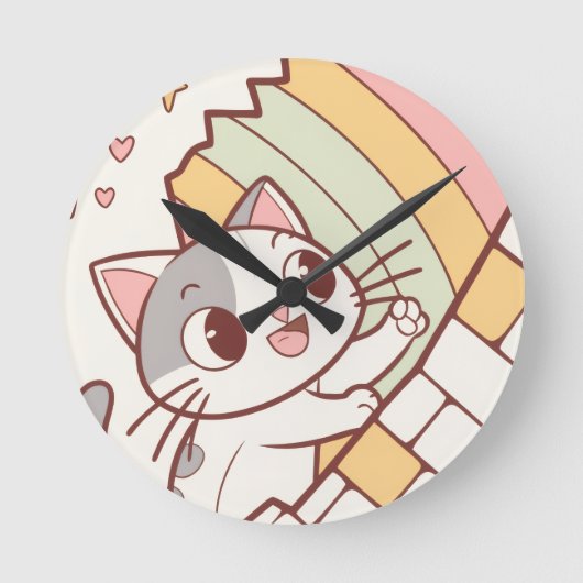 Kawaii Cat Bursting Wall clock cute Ronde Klok (Voorkant)