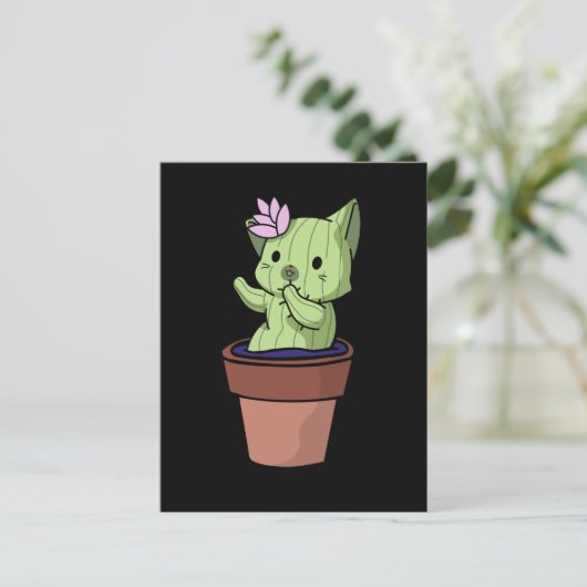 Kawaii Cat Cactus Gardening Cute Kitten Briefkaart (Staand voorkant)