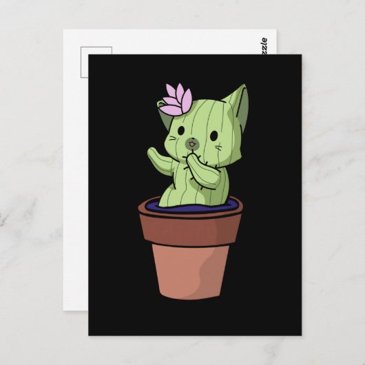 Kawaii Cat Cactus Gardening Cute Kitten Briefkaart (Voorkant / Achterkant)