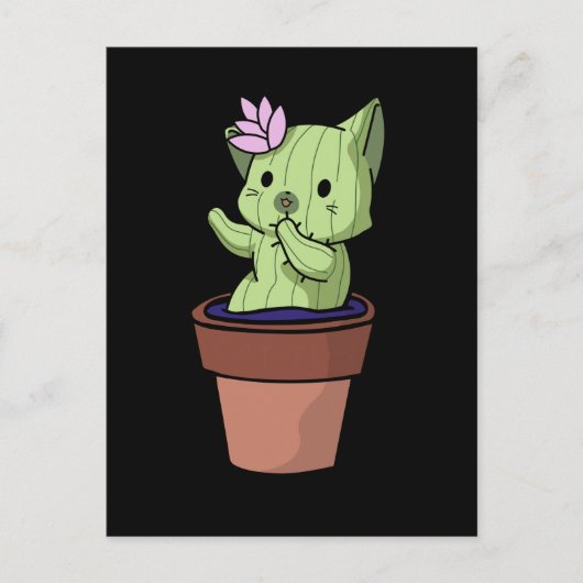 Kawaii Cat Cactus Gardening Cute Kitten Briefkaart (Voorkant)