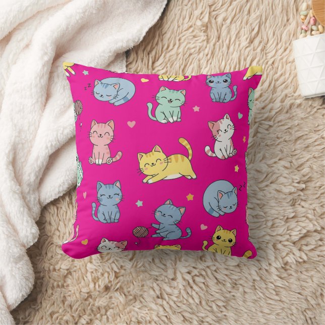 Kawaii Cat Cartoon Pattern Pillow Kussen (Deken)