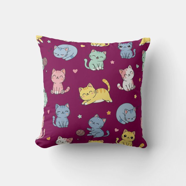 Kawaii Cat Cartoon Pattern Pillow Kussen (Voorkant)