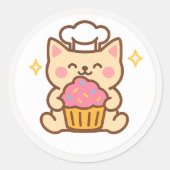 Kawaii Cat Chef With Cupcake Sticker (Voorkant)