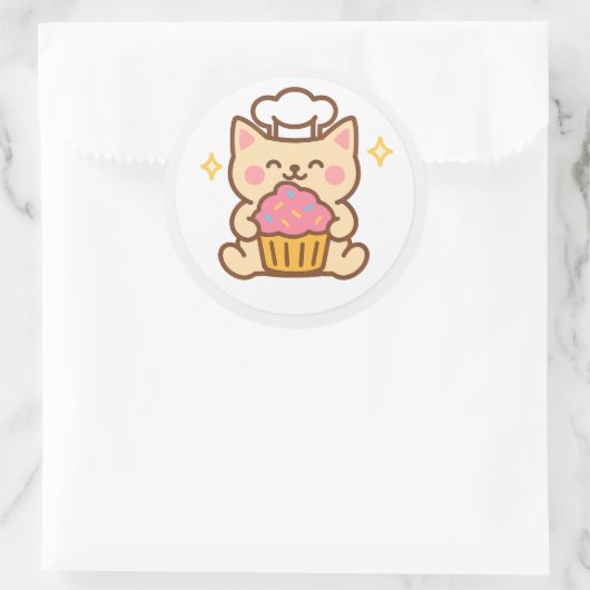 Kawaii Cat Chef With Cupcake Sticker (Tas)