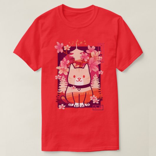 Kawaii Cat Cherry Blossom Anime Kitten Sakura T-shirt (Design voorkant)