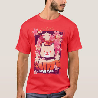 Kawaii Cat Cherry Blossom Anime Kitten Sakura T-shirt