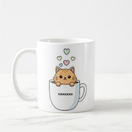 Kawaii Cat & Coffee Hearts Illustration Koffiemok