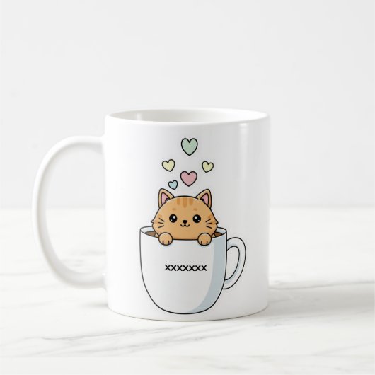 Kawaii Cat & Coffee Hearts Illustration Koffiemok (Links)