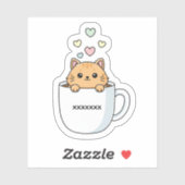 Kawaii Cat & Coffee Hearts Illustration Sticker (Vel)