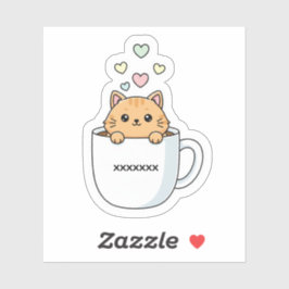 Kawaii Cat & Coffee Hearts Illustration Sticker