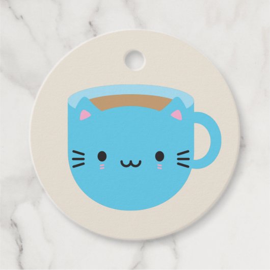 Kawaii Cat Cup in Tea Bedankjes Labels (Voorkant)