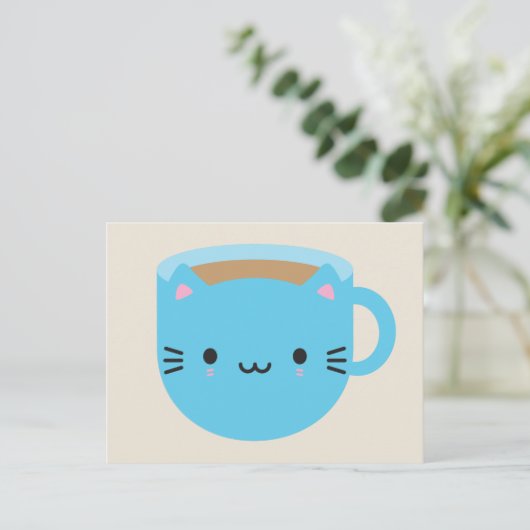 Kawaii Cat Cup in Tea Briefkaart (Staand voorkant)