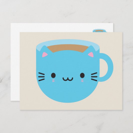 Kawaii Cat Cup in Tea Briefkaart (Voorkant / Achterkant)