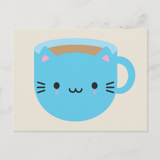 Kawaii Cat Cup in Tea Briefkaart (Voorkant)