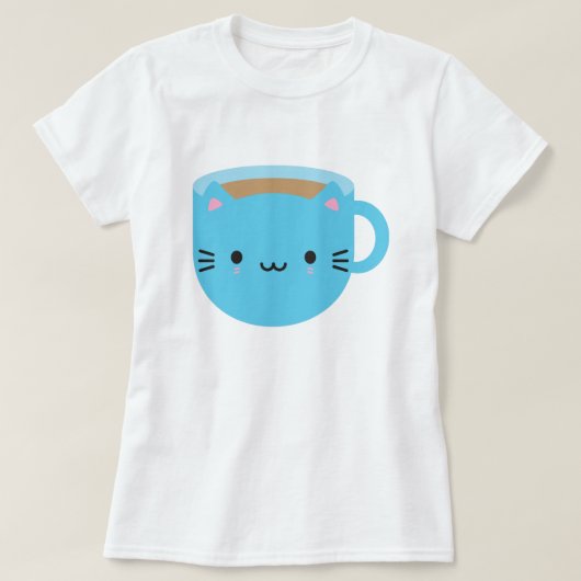 Kawaii Cat Cup in Tea T-shirt (Design voorkant)
