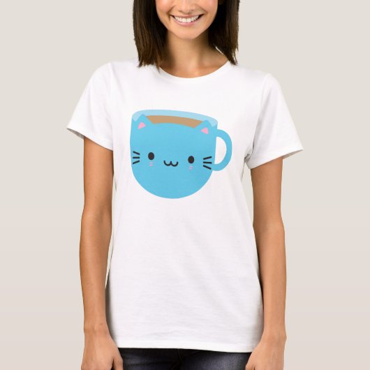 Kawaii Cat Cup in Tea T-shirt (Voorkant)