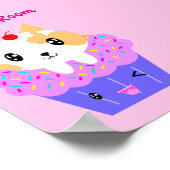 Kawaii Cat Cupcake Gepersonaliseerd Poster (Hoek)