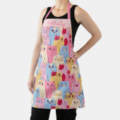 Kawaii Cat Design Pastel Roze Blauw Whimsical Schort (Insitu)