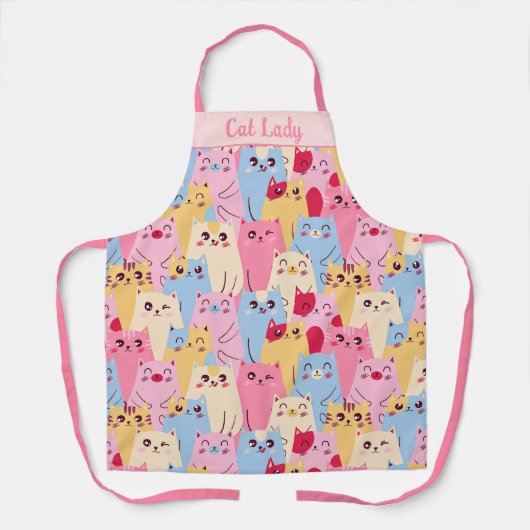 Kawaii Cat Design Pastel Roze Blauw Whimsical Schort (Voorkant)