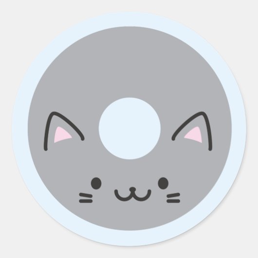 Kawaii Cat Donut Ronde Sticker (Voorkant)