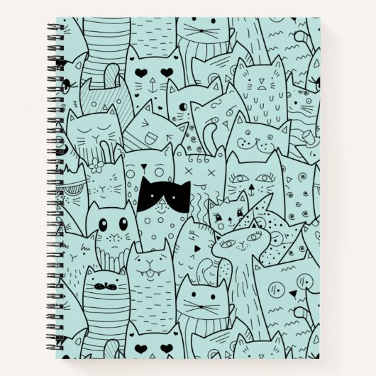 Kawaii Cat Doodles Pattern Notitieboek (Voorkant)