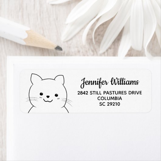 Kawaii Cat Drawing Personalized Adresetiketten Etiket (Insitu)